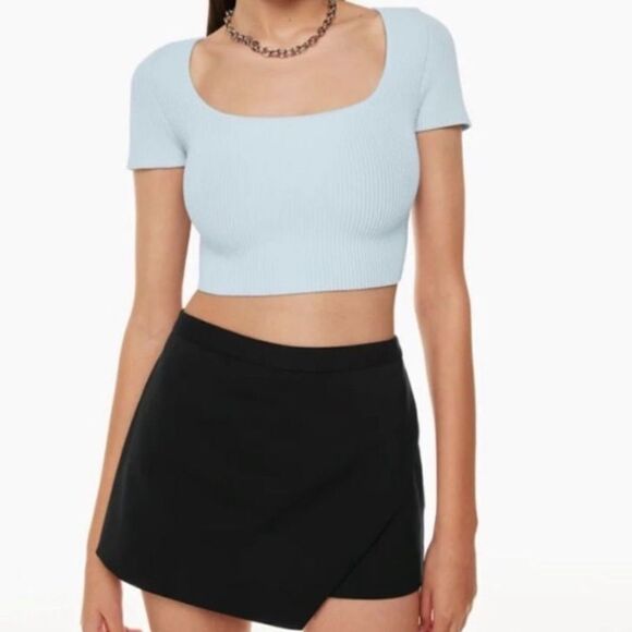 Aritzia Babaton Sculpt Knit Squareneck Top Womens Size Large Light Blue - Picture 1 of 7
